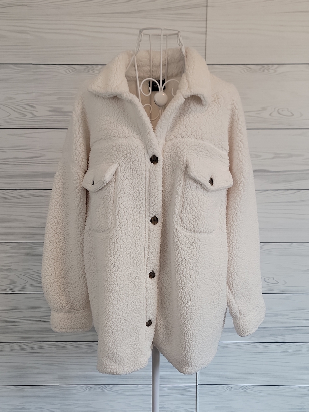 32°degrees Cozy Cream Sherpa Button-Up Jacket - Cream Womens Size XL